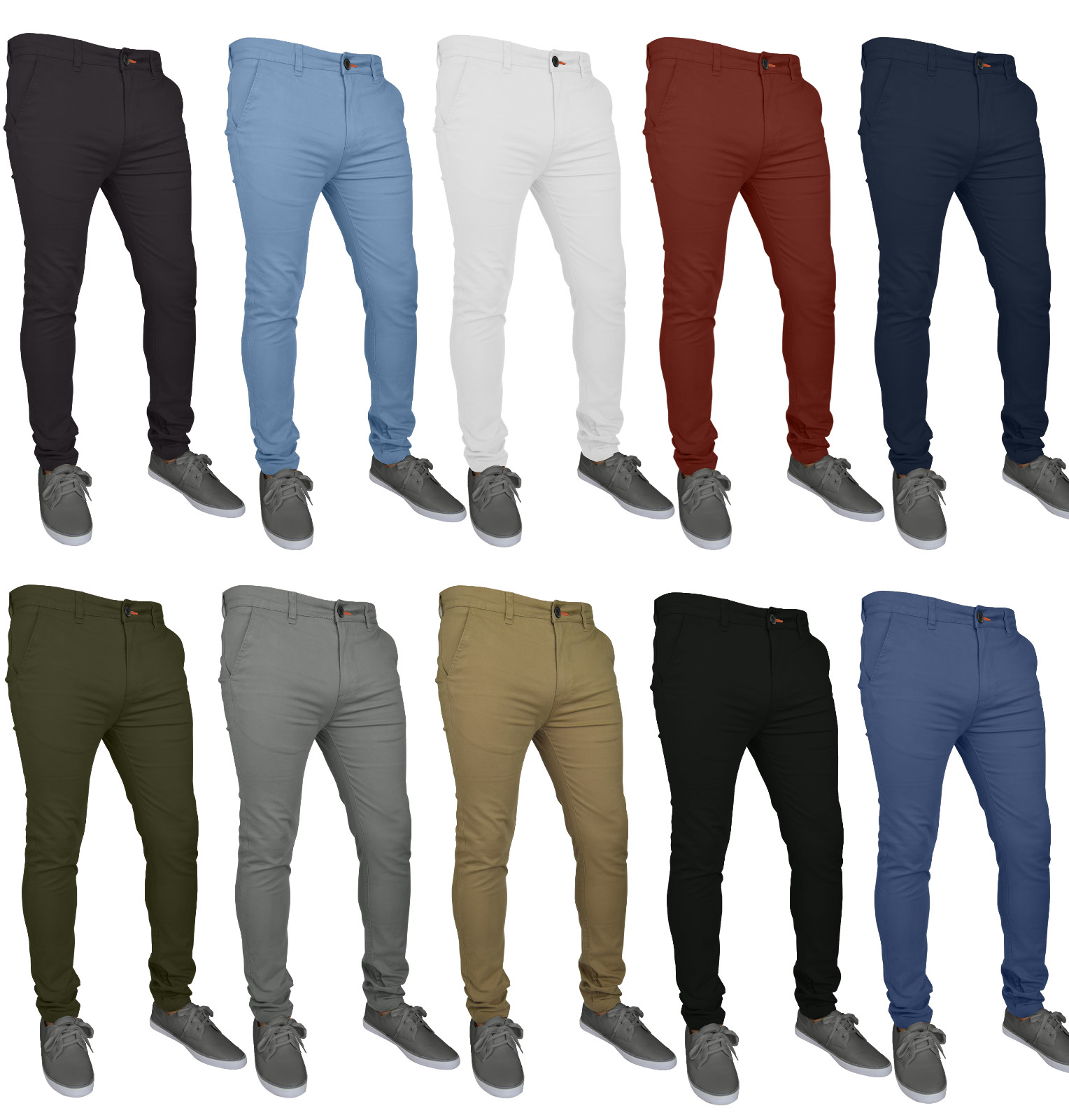 Mens Chino Trousers Skinny Fit Stretch Jeans westAce Cotton Casual Pant