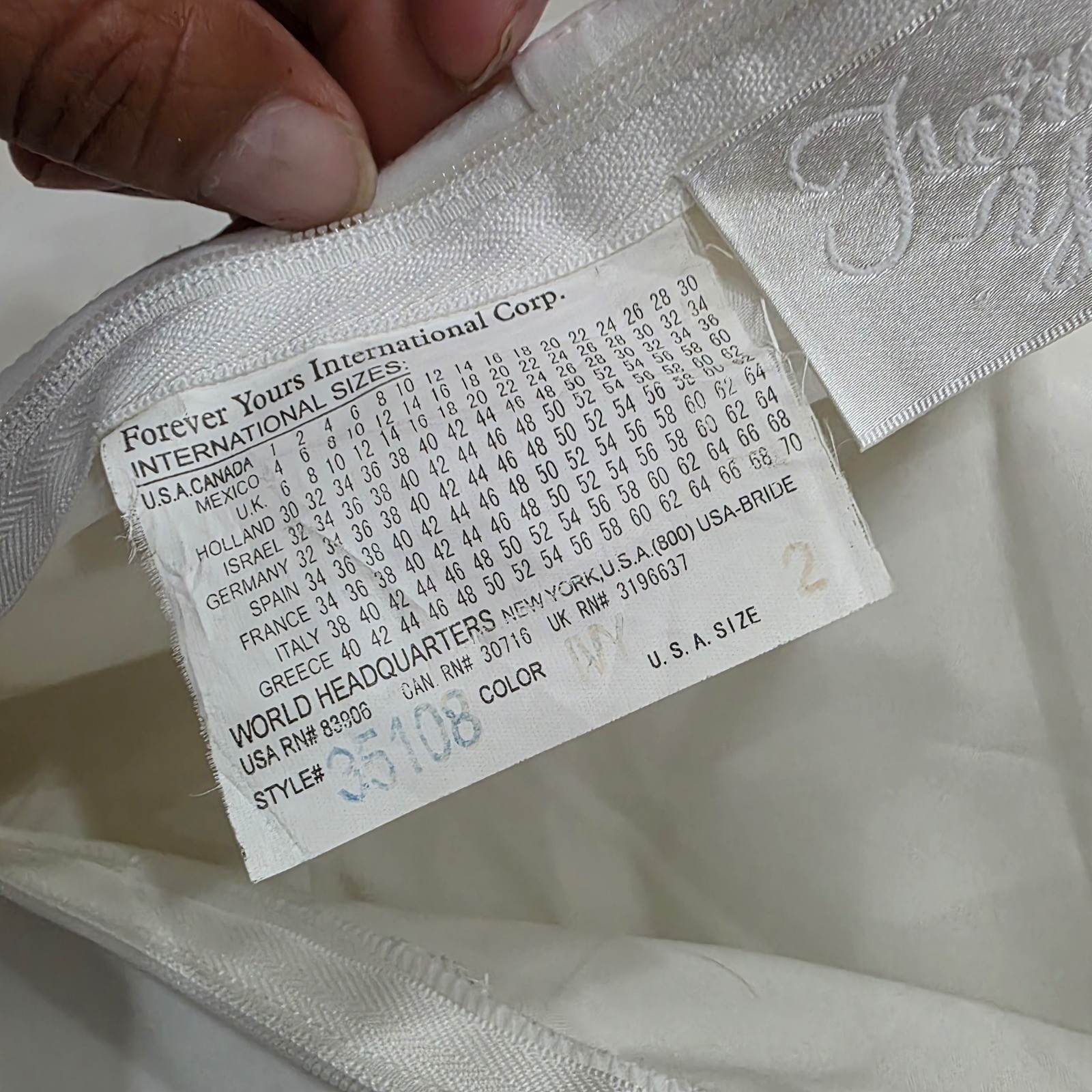 Forever Yours White Satin A-Line Wedding Dress Rhinestone Belt Size 2 Strapless