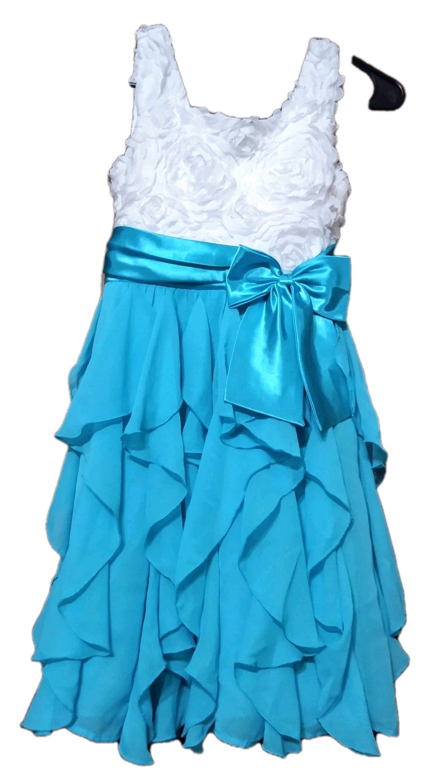 Girls Rare Editions Turquoise And White Ruffled Fancy Dress Size 12