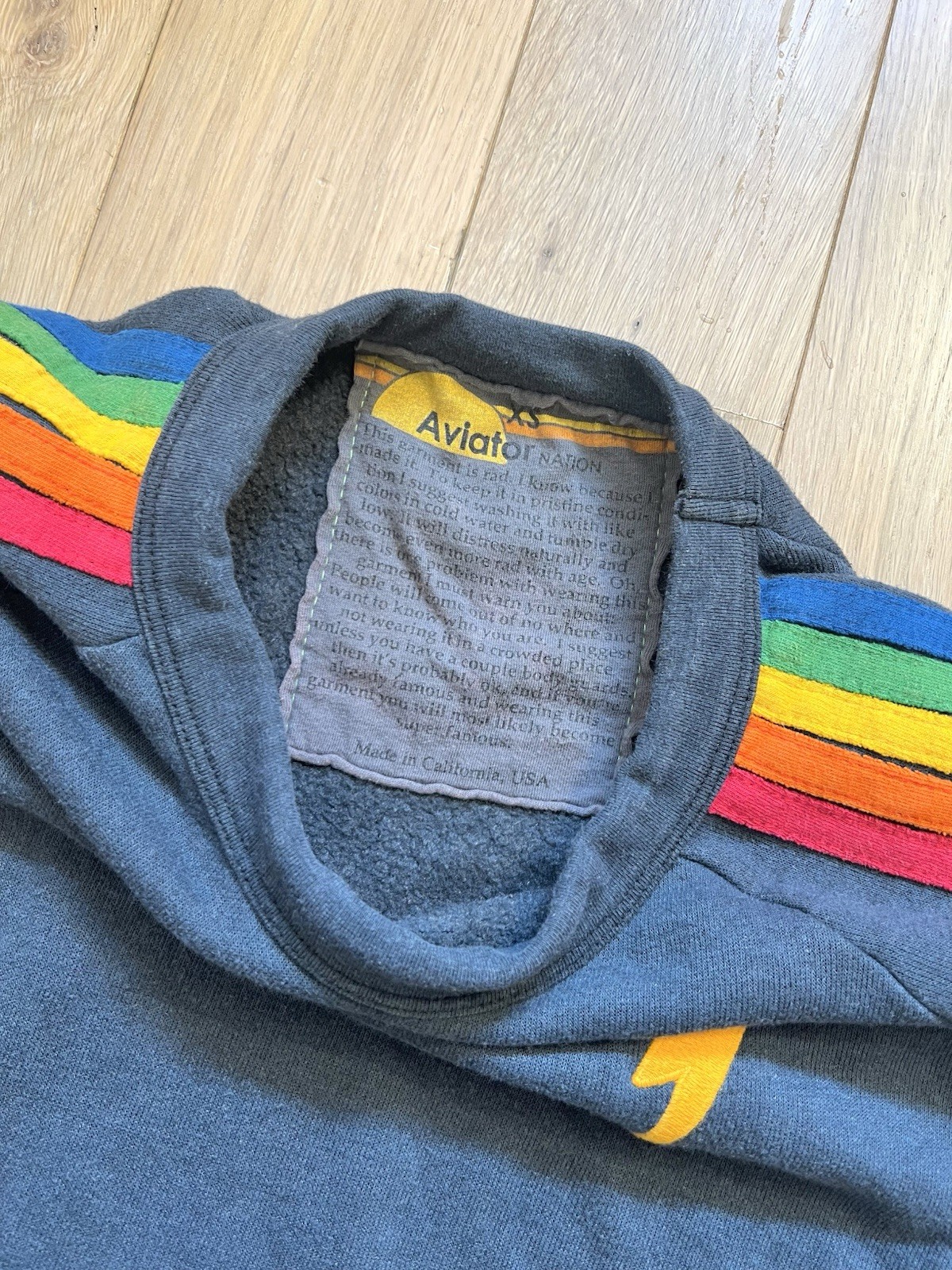 Aviator Nation 5 Stripe Pullover Cropped Crewneck Hoodie Sweatshirt XS