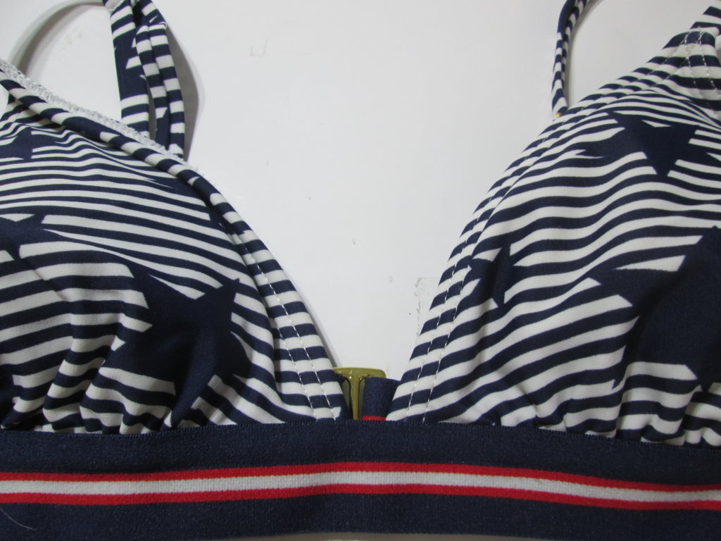 Xhilaration Womens Size S Bikini Top Navy Bralette Lined Striped Star Print Swim