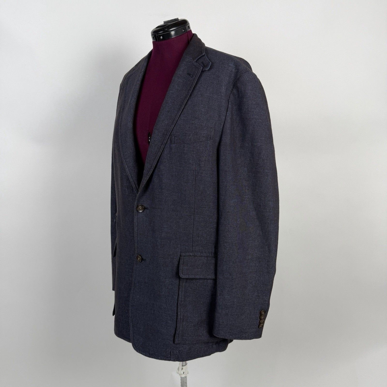 Kroon Linen Wool Unstructured Blue Blazer 44L Sport Coat Jacket Double Vented