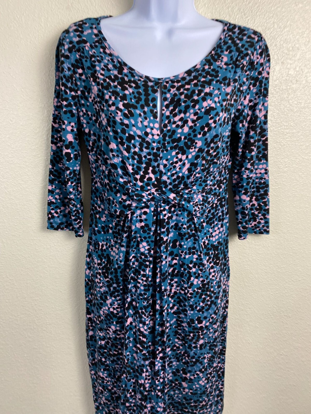 Seraphine Blue Abstract Maternity Dress Women Size 4 3/4 Sleeve Jersey Stretch