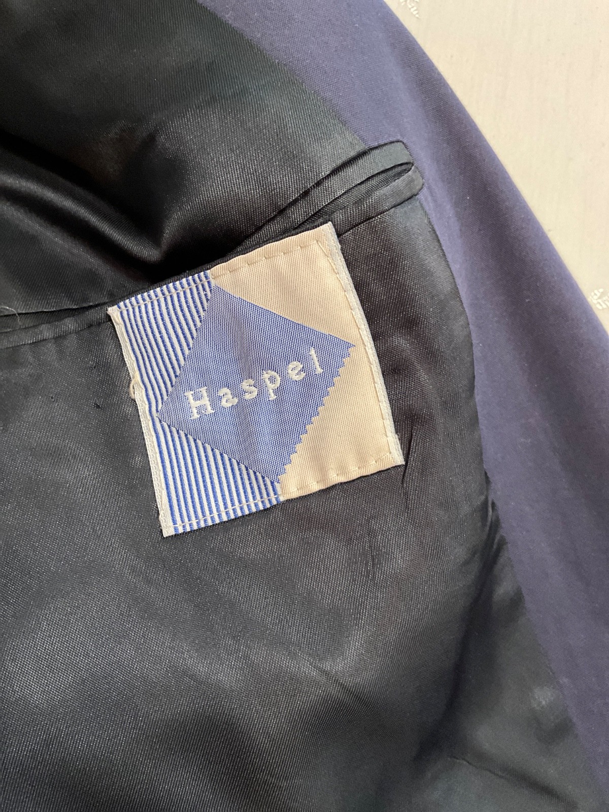 Haspel Blazer 44R Navy Blue Poplin Vintage Sport Coat Summer Weight Made in USA