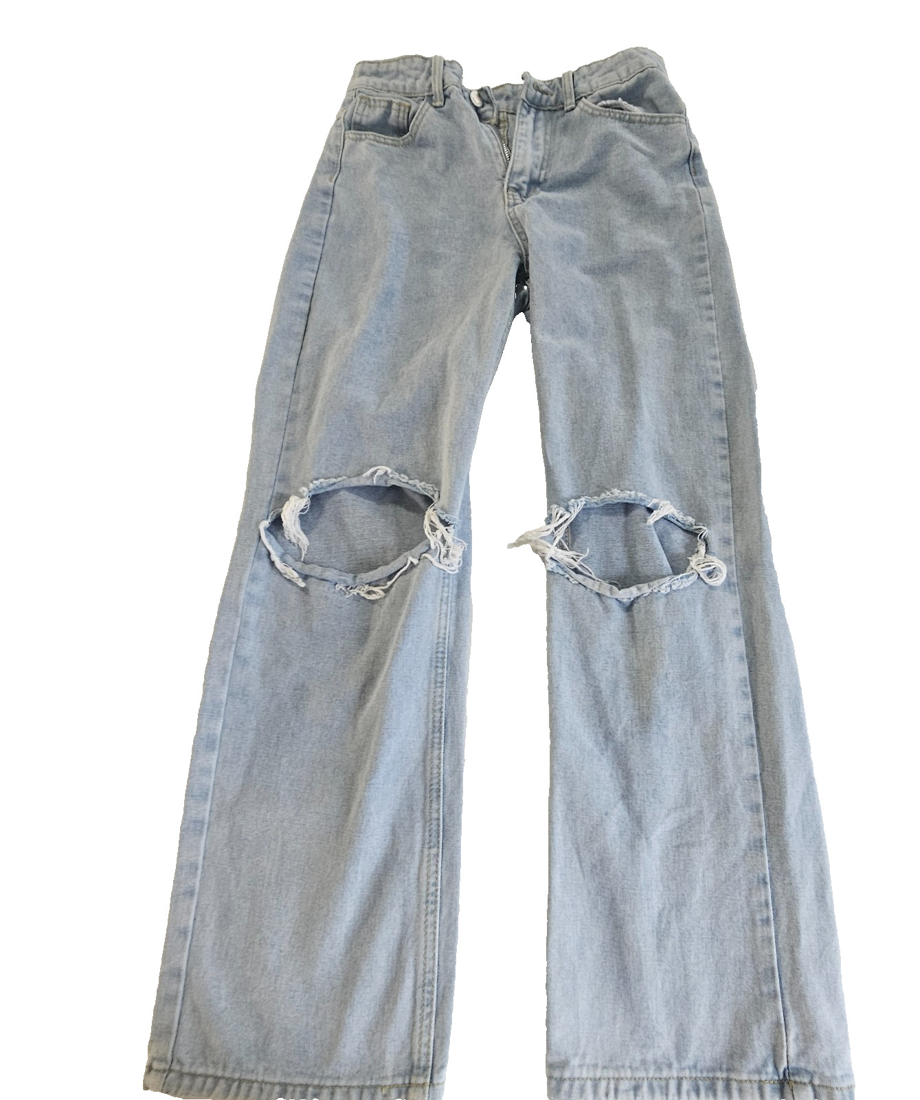 Womens Jeans Size 27 Straight Leg Distressed High Rise Light Wash Preowned SHEIN