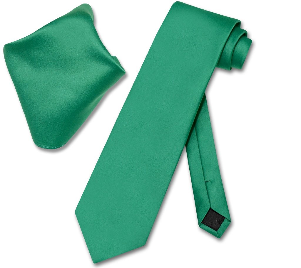 Vesuvio Napoli Solid EMERALD GREEN Color NeckTie Handkerchief Mens Neck Tie Set