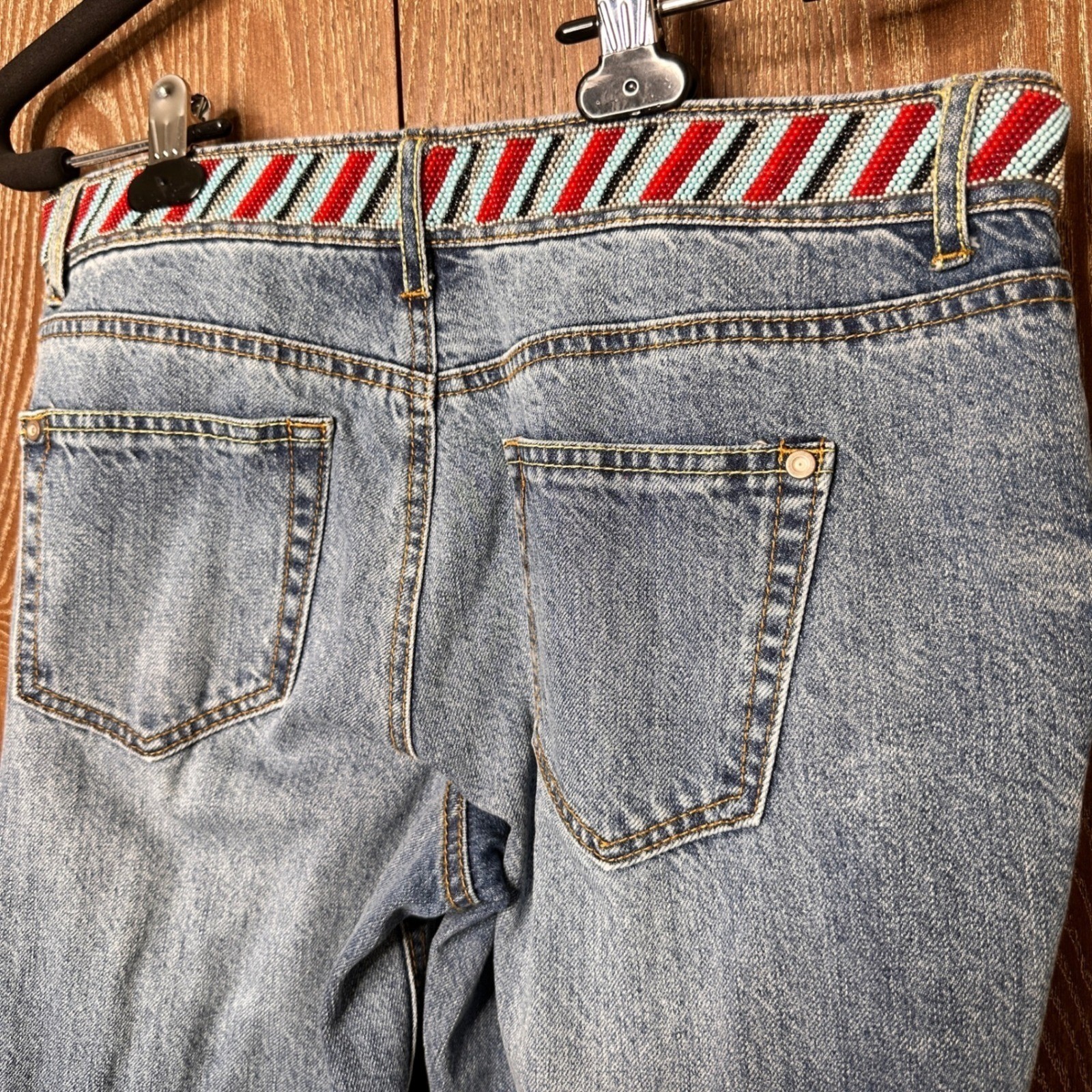 Alloy Apparel Distressed Jeans Beaded Waistband Size 11×37 Straight Skinny Leg
