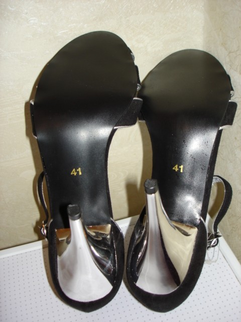 Ankle Strappy Open Toe Stilettos High Heel Sandals Black/Silver Sz 9/UK 7/EUR 41
