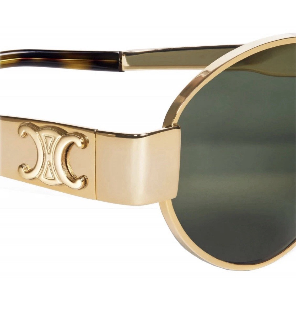 Celine CL40235U 30N Triomphe Metal Oval Sunglasses Gold Green Lens AUTHENTIC