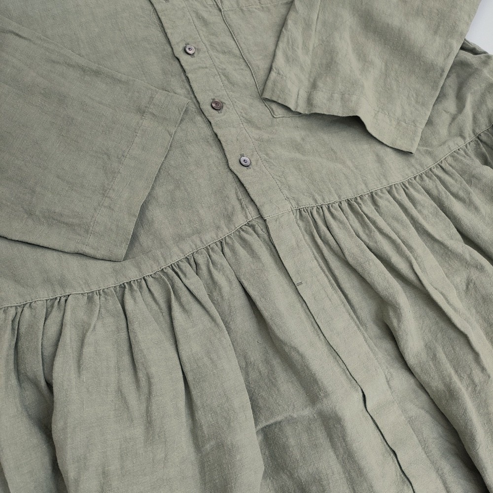 nest Robe 01221-1180 Linen Omi-sarashi shirt dress, Light green 6-0609M△