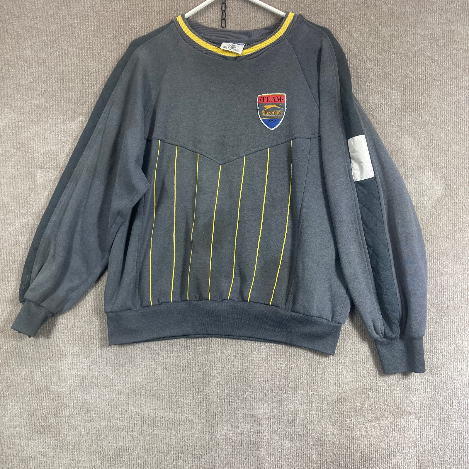 Vintage Slazenger Sweatshirt Mens Large Grey Raglan Crewneck Team Pro Logo 80s