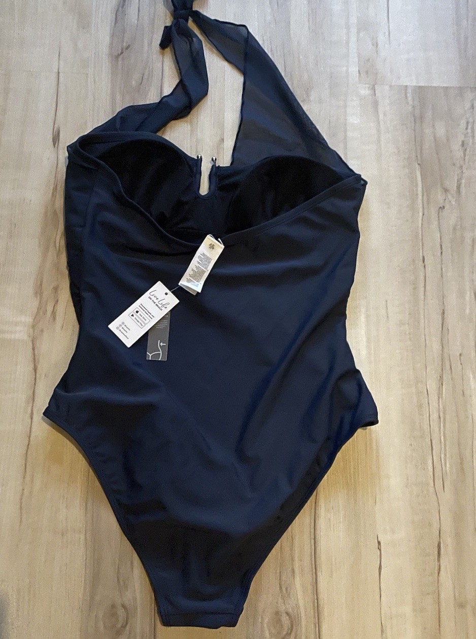 Cupshe Midnight Waves Tummy Control Retro Ruched One Piece Swimsuit Size L Navy