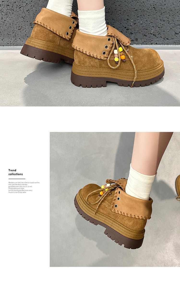 Real Leather Suede Ankle Boots Womens Platform British Thick Soled Casual Shoes