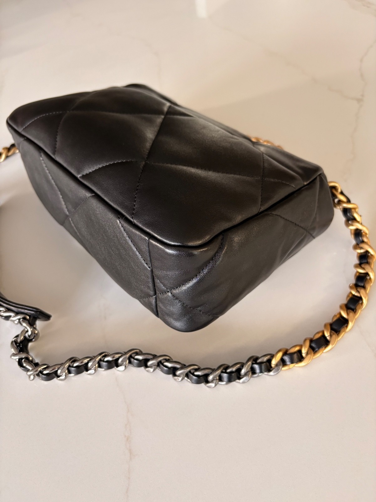 Authentic Chanel 19 in black Lambskin with mixed hardware size small