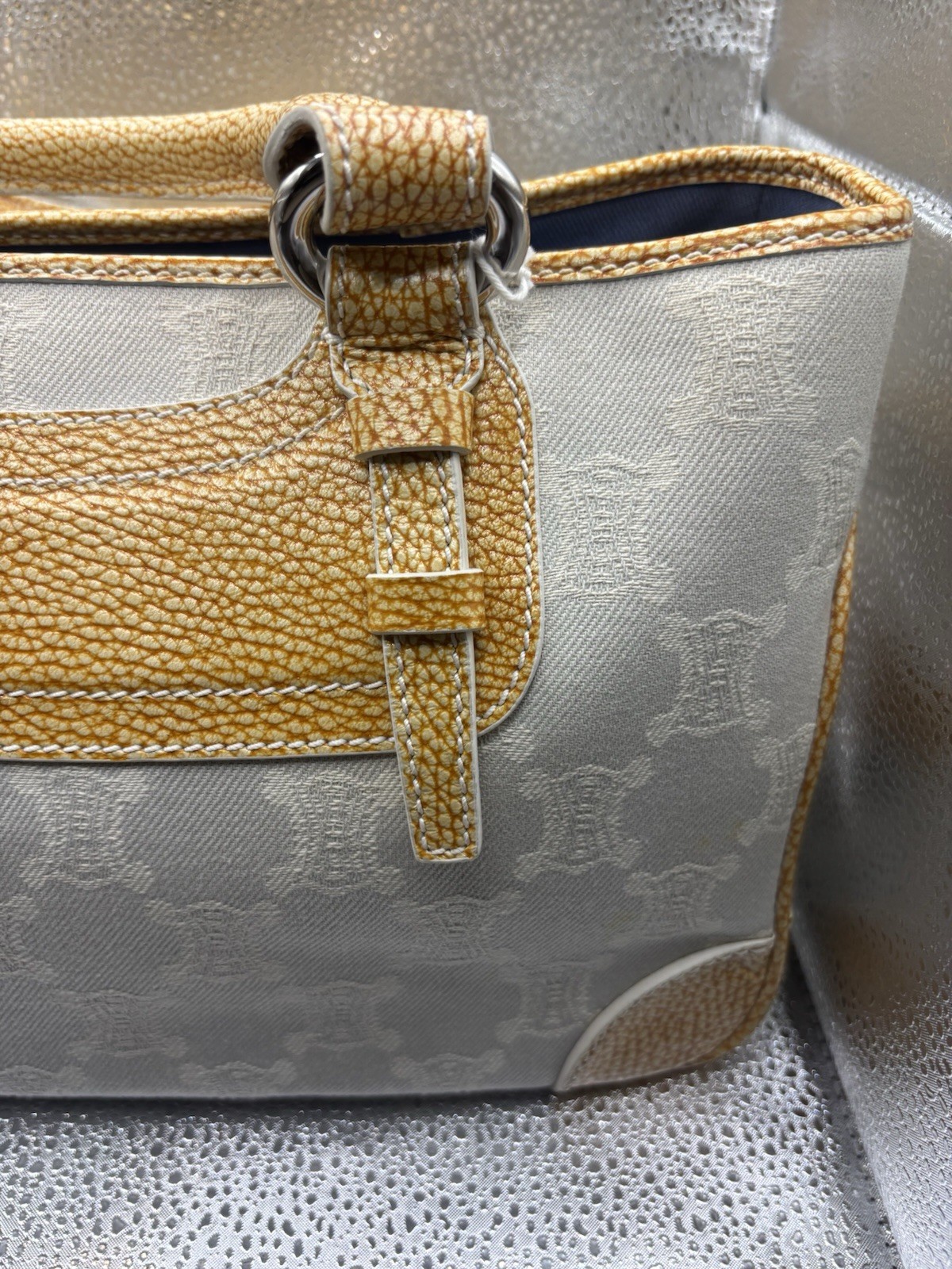 Authentic Celine Boogie Bag Ivory Macadam Monogram Canvas Tan Leather Vintage
