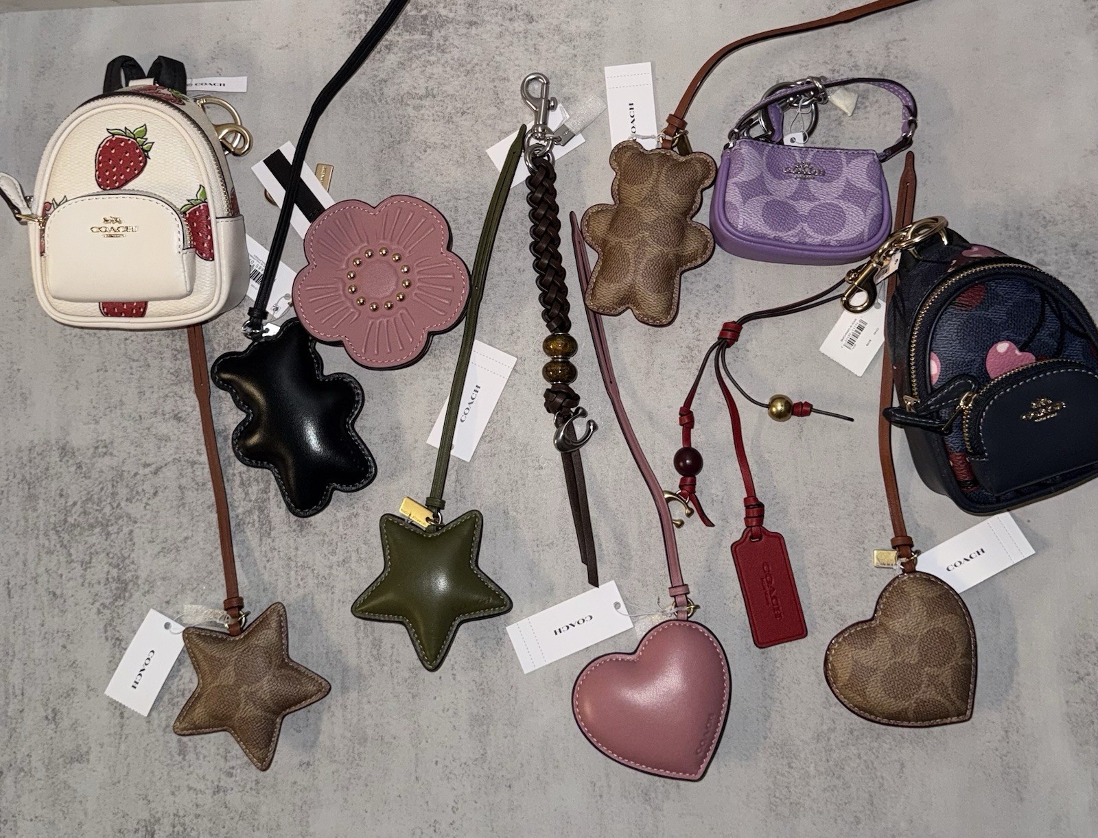COACH Leather Bag Charm Keychains Various Styles NWT