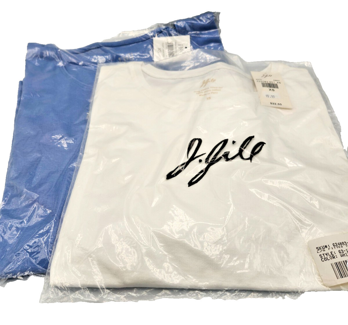 Womens J Jill Pima Cotton Long Sleeve T-shirt Set of 2 White Light Blue XS
