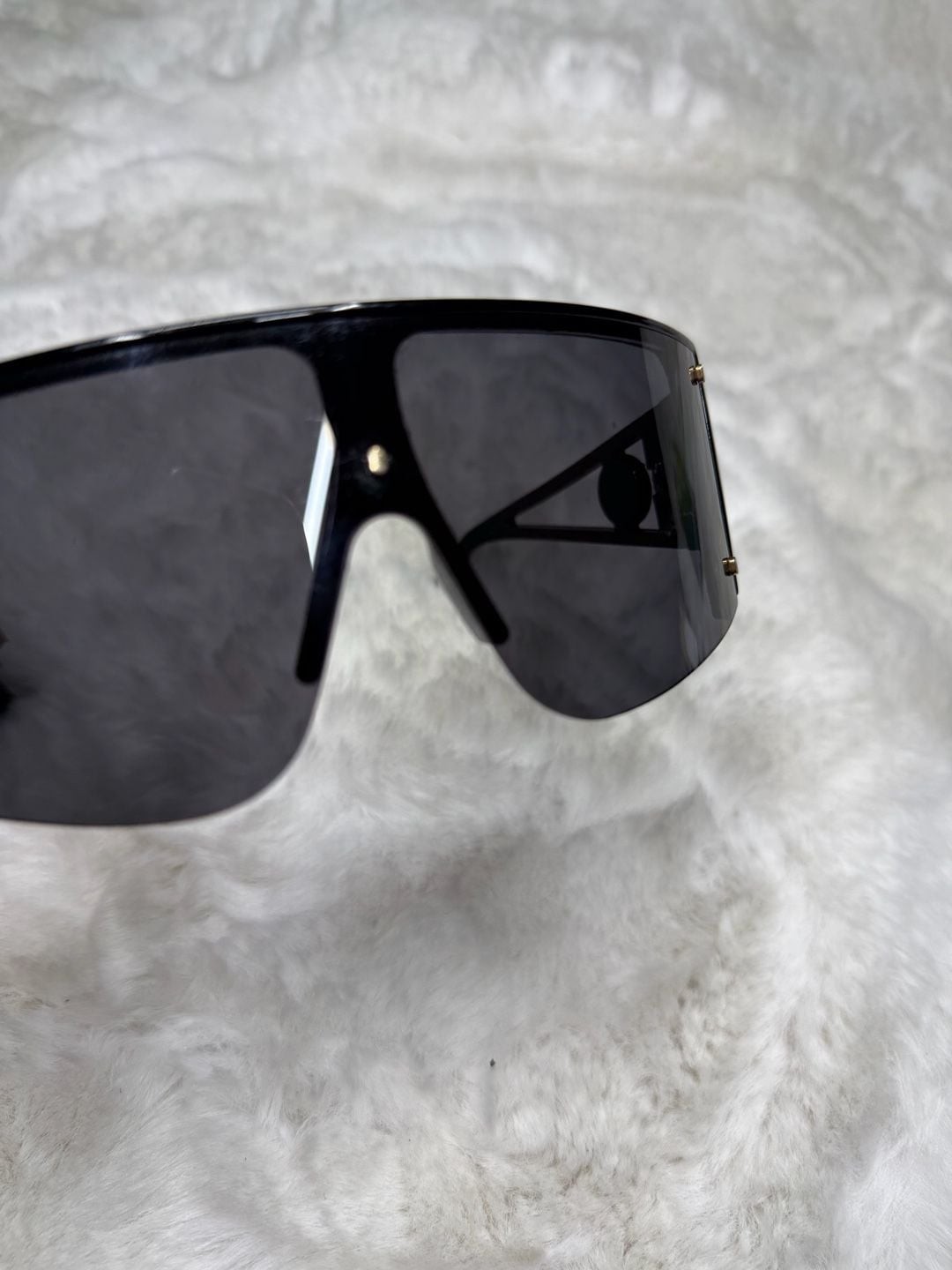Oversized Shield Wrap Sunglasses with Medusa-Style Emblem Detail
