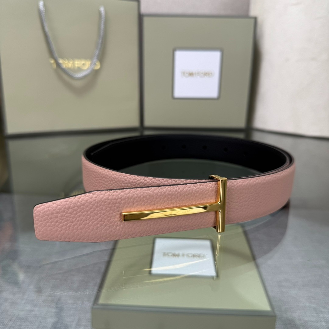 Authentic Tom Ford Reversible Leather T-Buckle Belt Luxury Designer Fashion