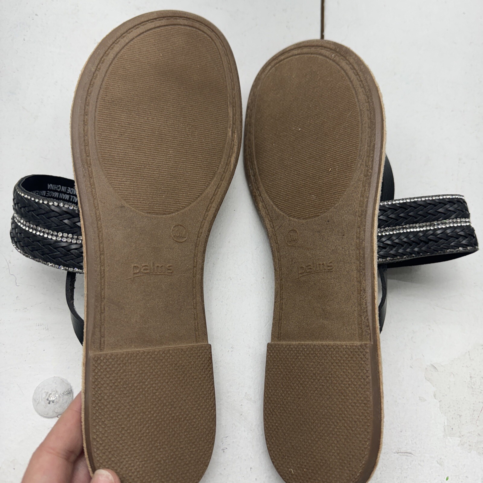 Palms Black Thong Strap Sandal Rhinestone Memory Foam Footbed Women’s Size 10