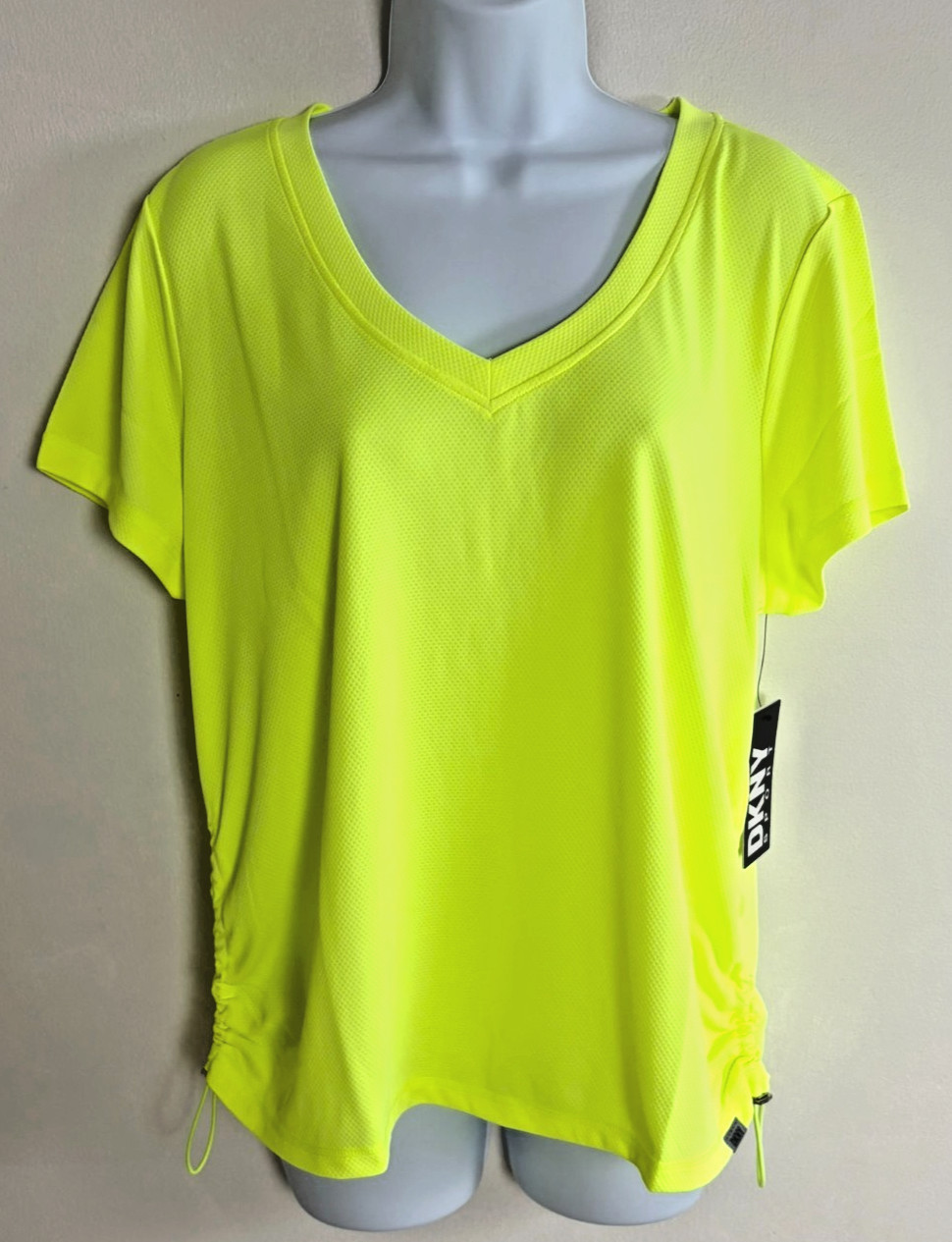 Dkny Sport Women’s Solid V-Neck Short-Sleeve Top Shirt Electric Yellow X-Large