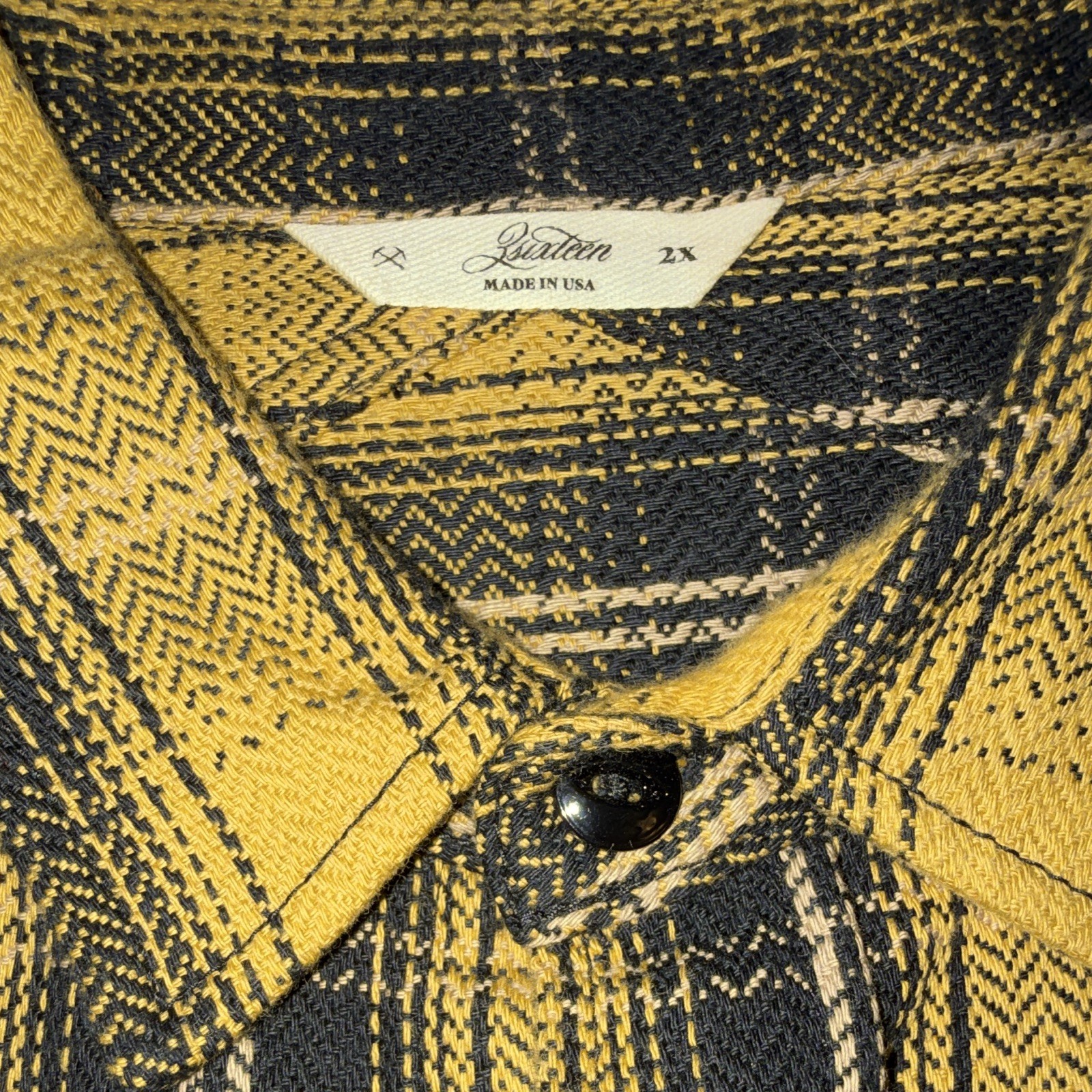 3Sixteen Crosscut Black/Yellow Plaid Blanket Flannel Button-Up Shirt 2XL