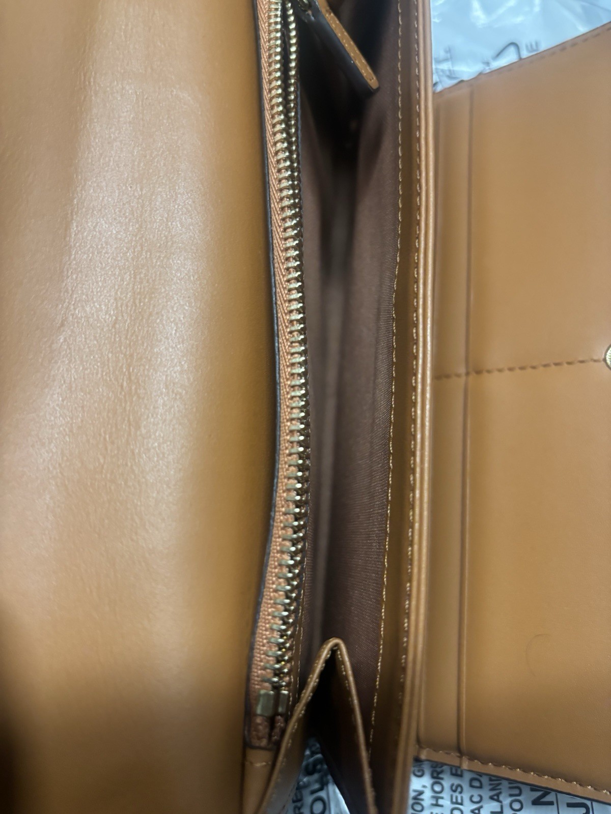 Authentic MCM Large Tri Fold Wallet in Visetos Original Cognac