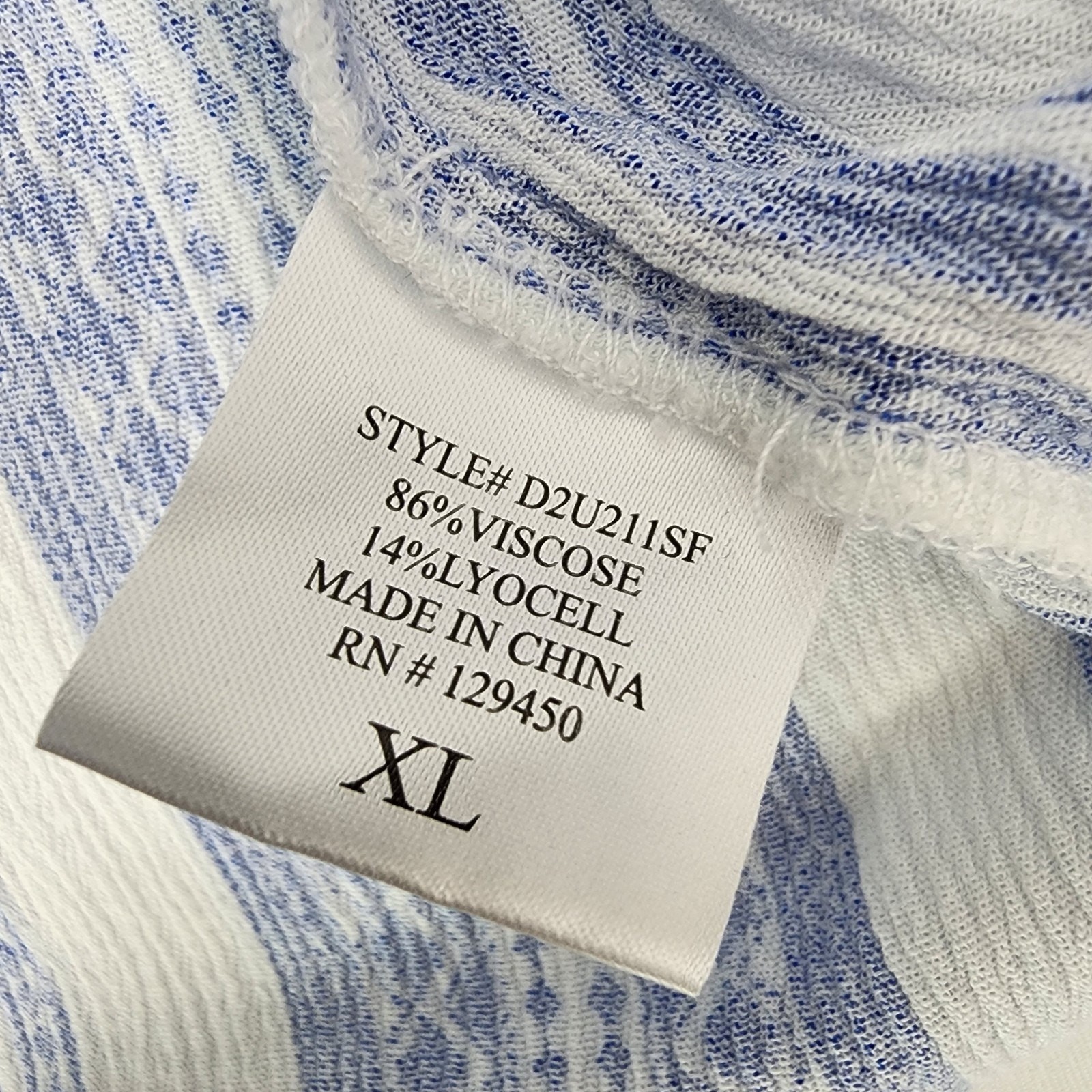 Brina & Em Womens Colter Split Neck Top Blue White Striped 3/4 Sleeve Boho XL