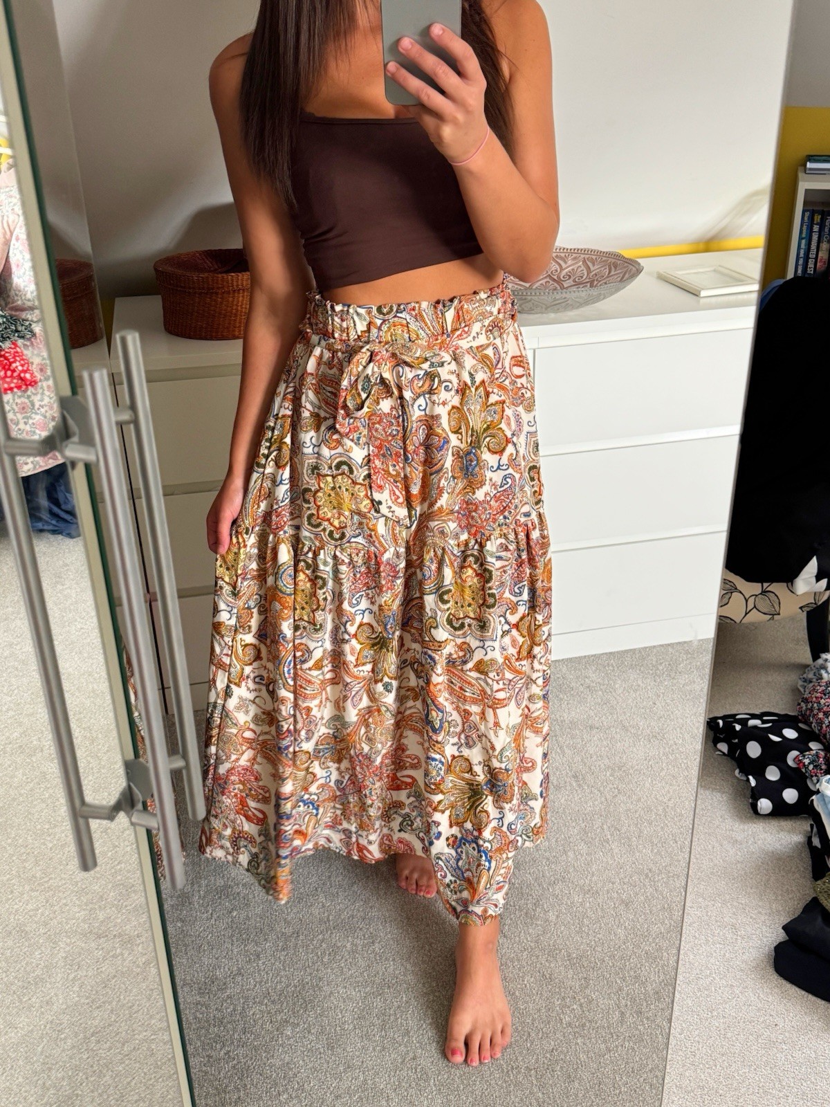SHEIN Women’s Paisley Print Paperbag Waist Tie Maxi Skirt UK 12-14