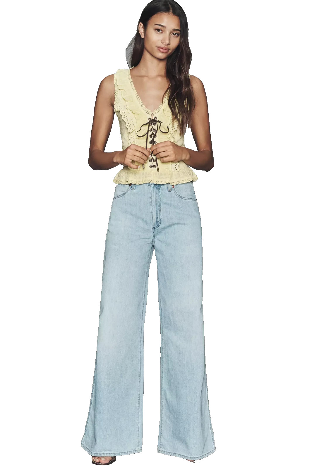 ANTHROPOLOGIE “Pilcro Eyelet Ruffle Tank”​ Lemongrass Size Small NWT $88