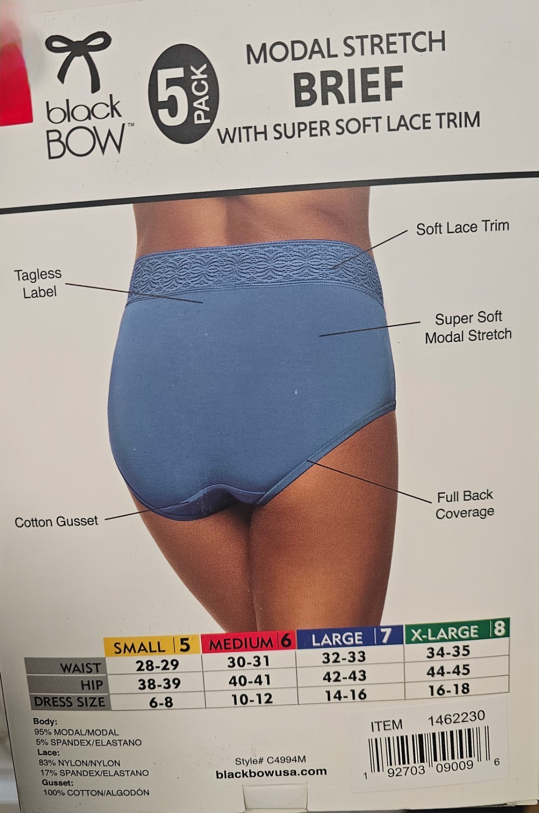 NEW Black Bow Women’s 5 Pack High Waist Modal Brief All Sizes!