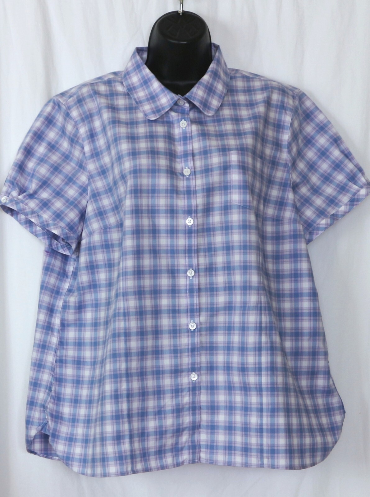 L.L. BEAN Blue Plaid Shrt Slve Ctn Blse One Pckt 46 In Chst 28 In Lng Sz XL EXC