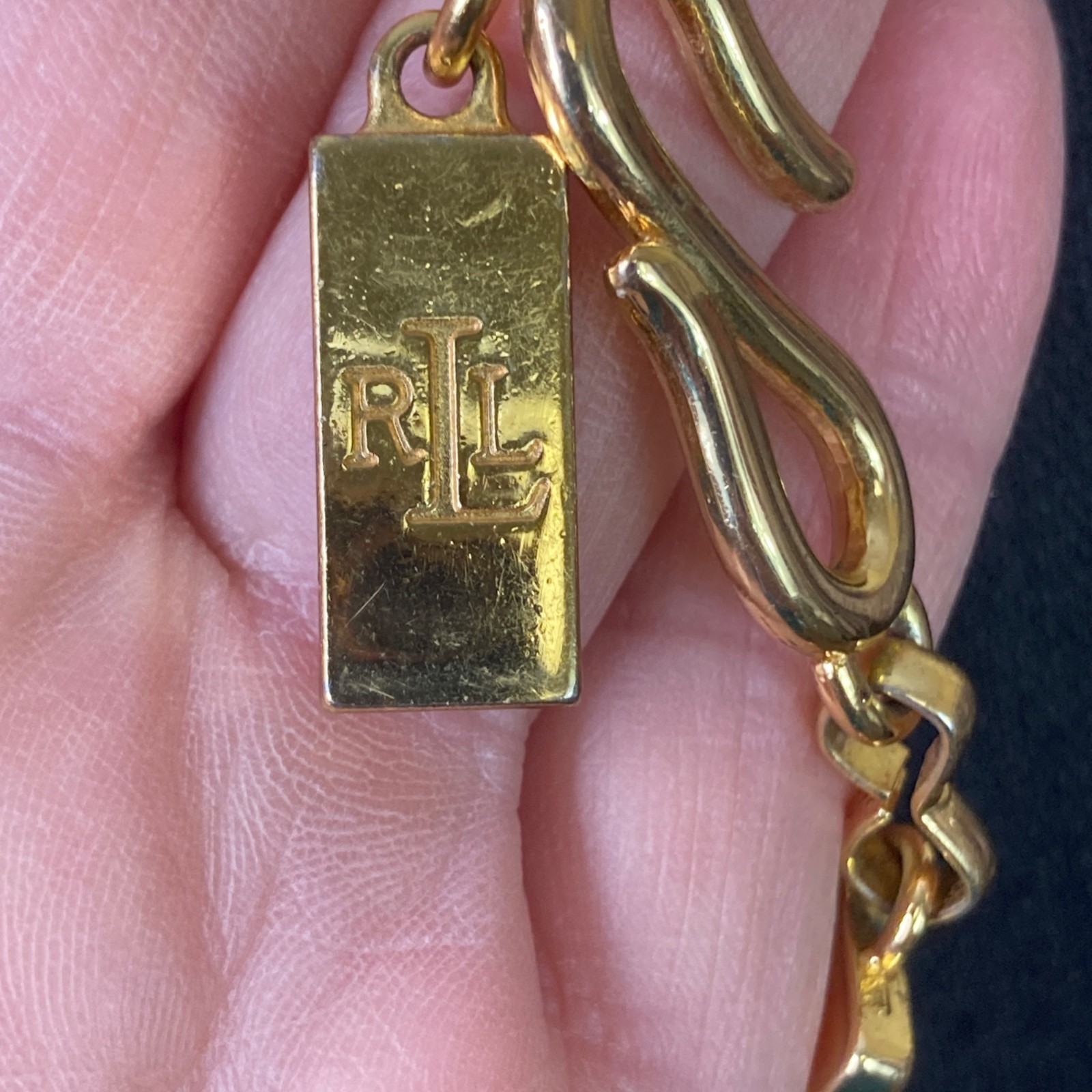 Lauren Ralph Lauren Gold Tone Herringbone Link Belt Preppy 19 in