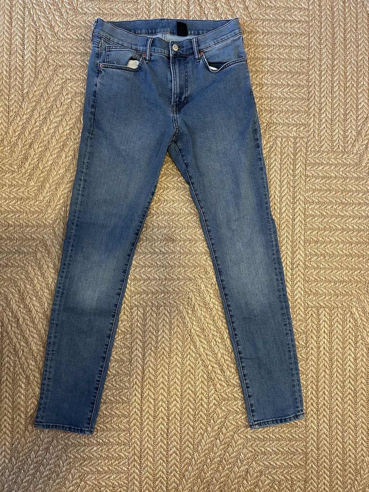 &Denim Men’s Skinny Blue Denim Jeans Mid Rise 5-Pocket Button, 33