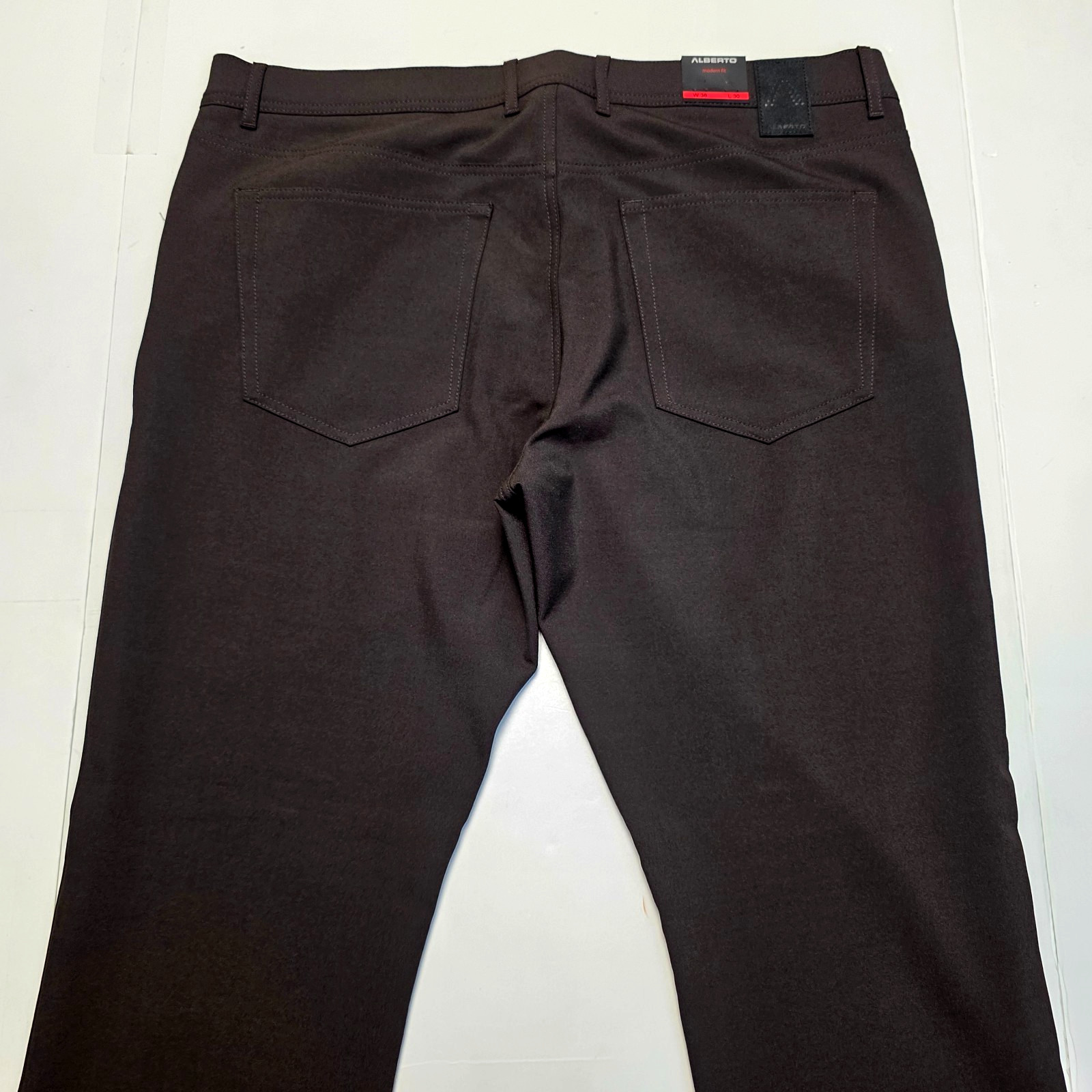 New ALBERTO Stone Ceramica MODERN FIT Casual Pants 38×30 Dark Brown Poly VISCOSE
