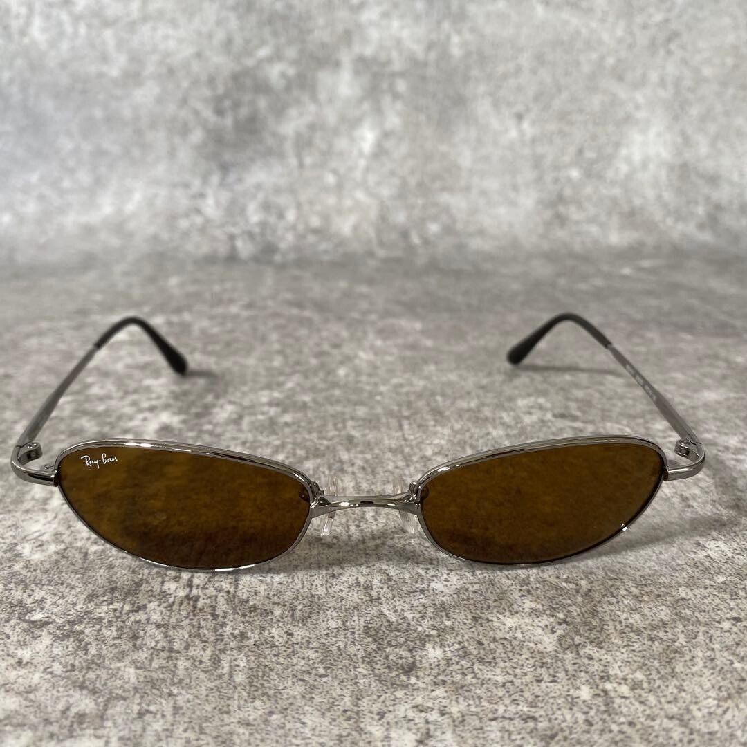 Ray Ban RB3151 Oval Sunglasses Silver Brown Lens Metal Frame Y2K Men 53mm