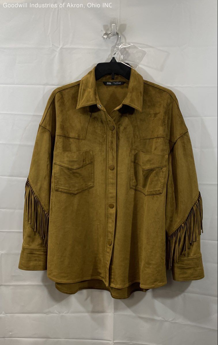 Zara Women’s Brass Faux Suede Fringe Western Jacket Sz M