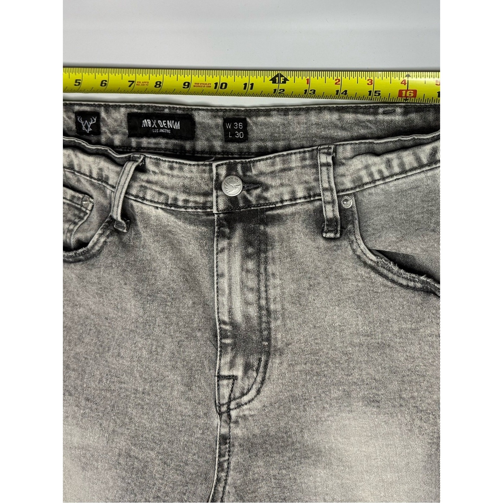 MBX Denim Men’s Distressed Grey Acid Wash Jeans 36×30 Streetwear Y2K