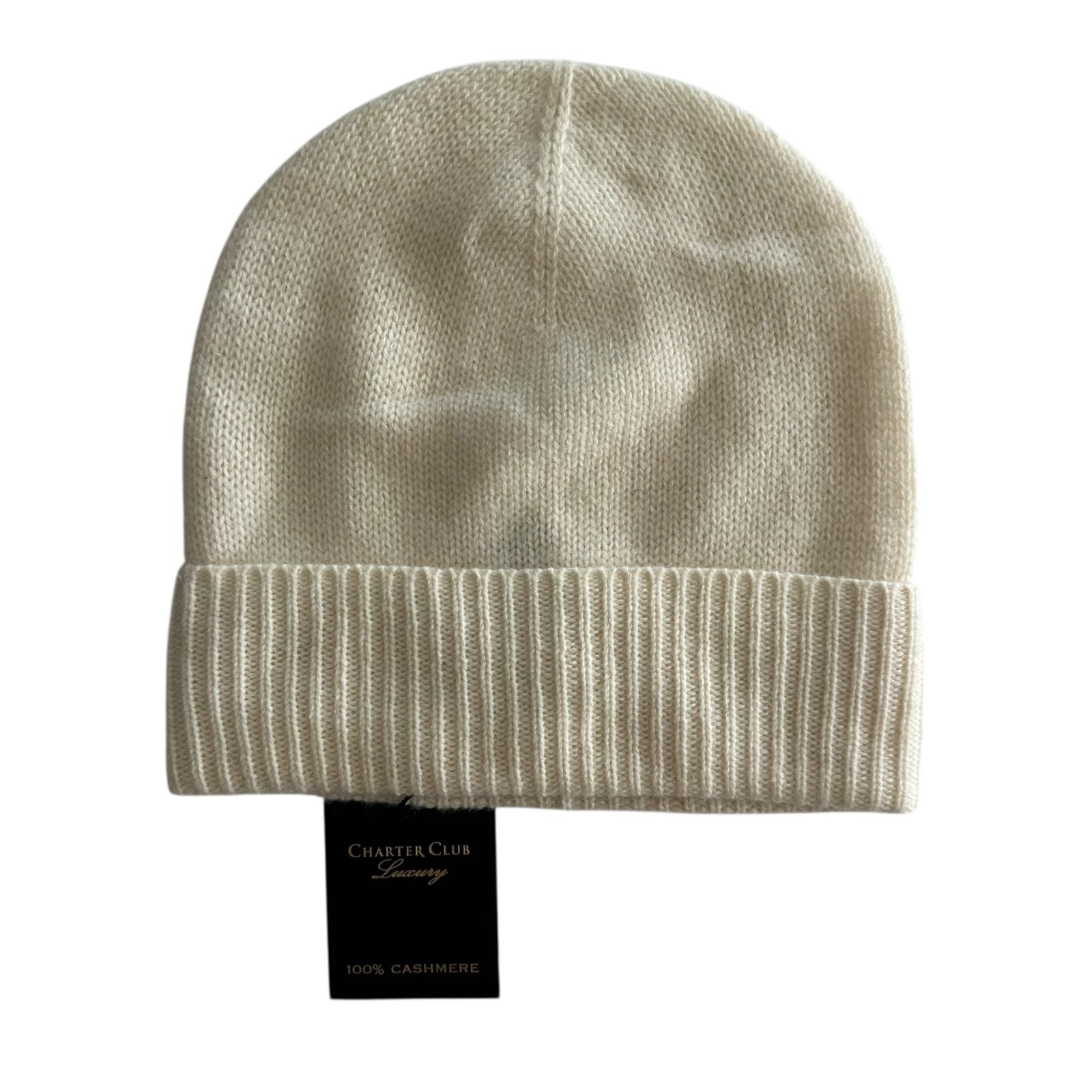 Charter Club Women’s Bianco Crema 2 Ply Cashmere Cuffed Beanie NEW
