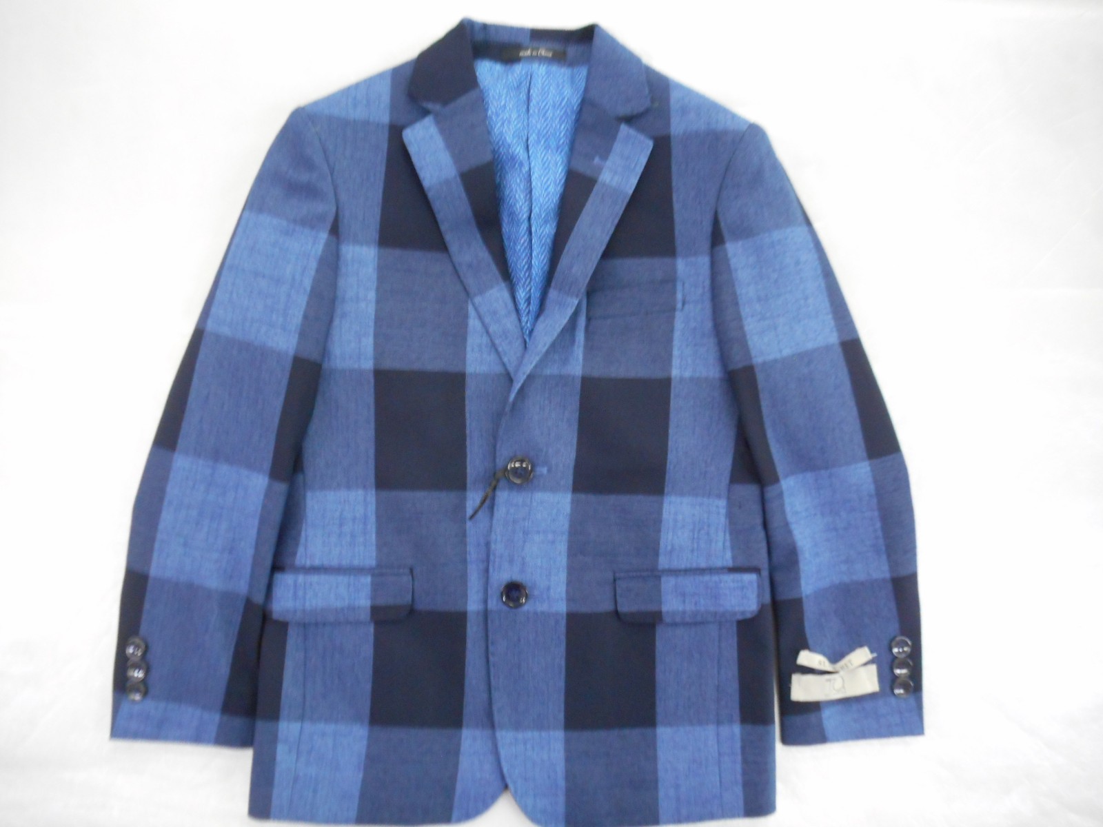 Boys T.O. Deep & Navy Blue Large Checked Jacket & Pants 2PC Suit Slim Sizes 8-16
