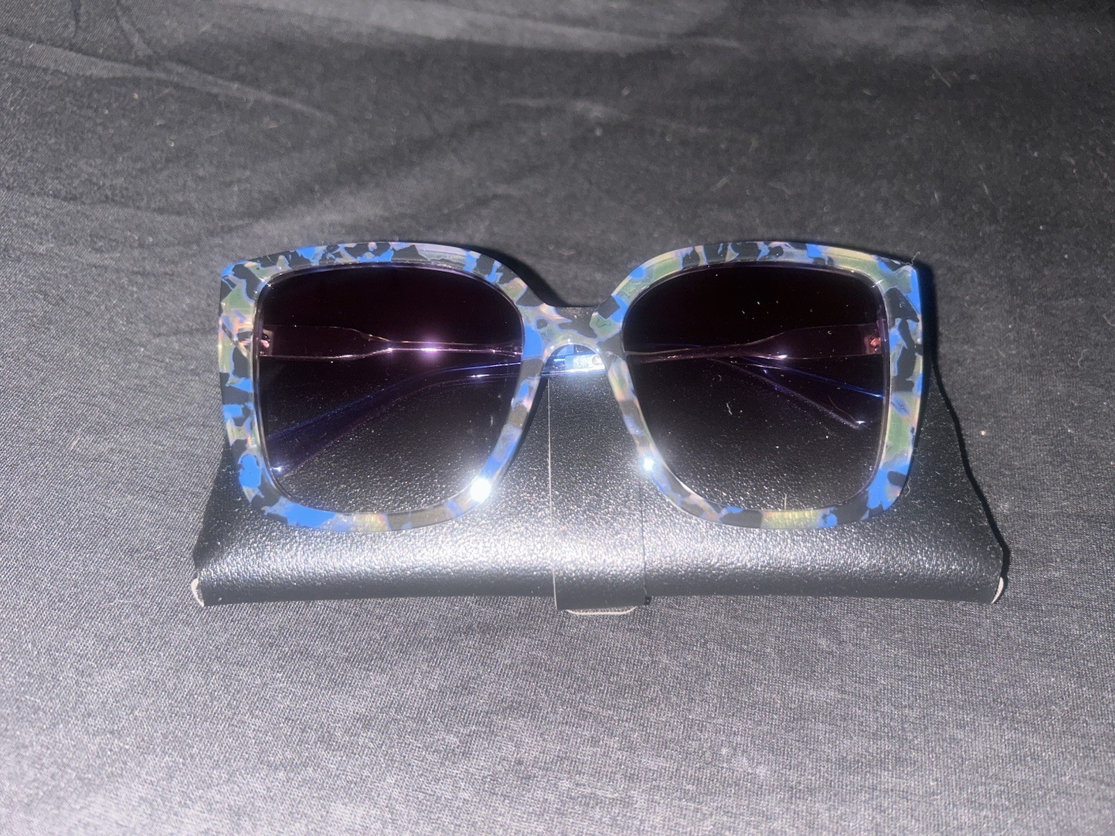 Women’s Oversized Square Sunglasses Blue Tortoise Shell Frame Purple Gradient