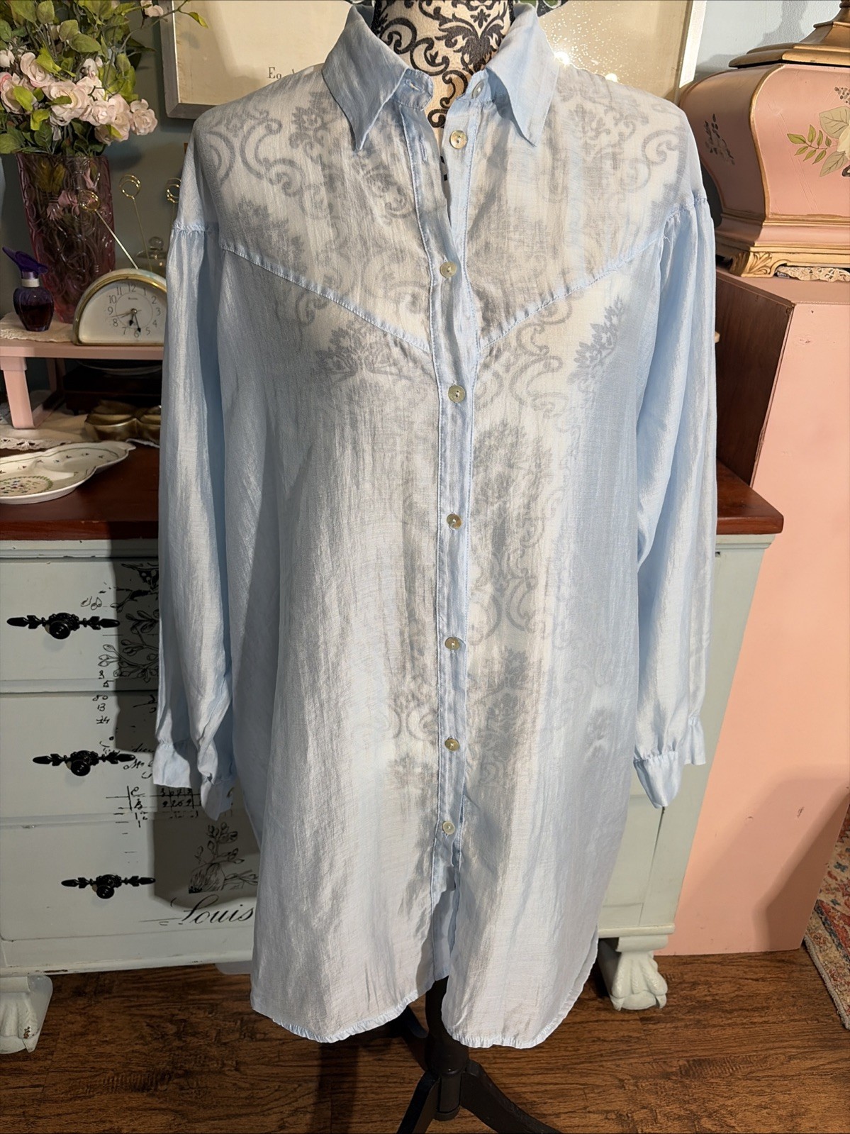 Susy Mix Italian Sheer Western Inspired Tunic Sz Large. Oversized.