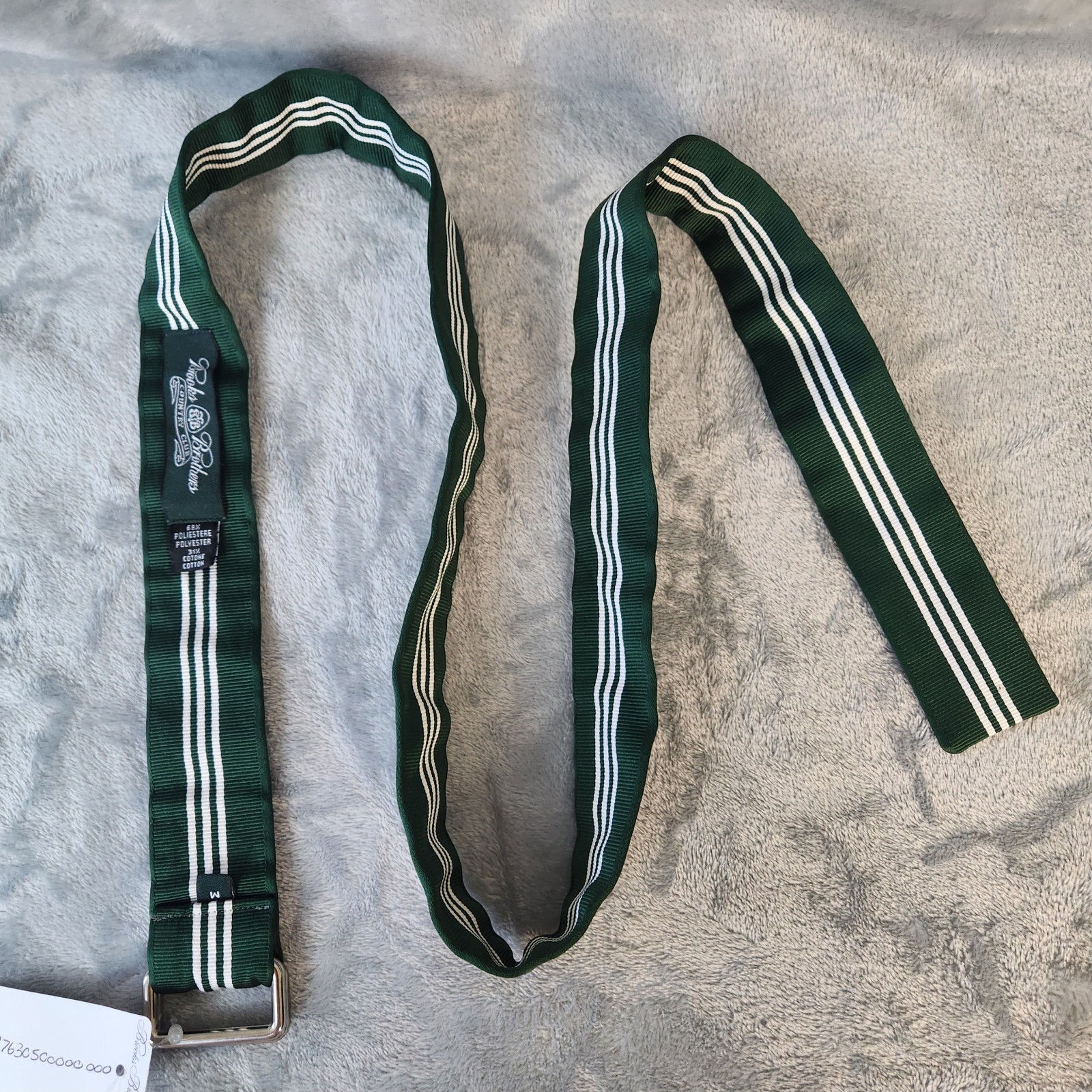 Brooks Brothers Striped Ribbon D-Ring Belt Size M 46”x 1.5″ Green White Golf NEW