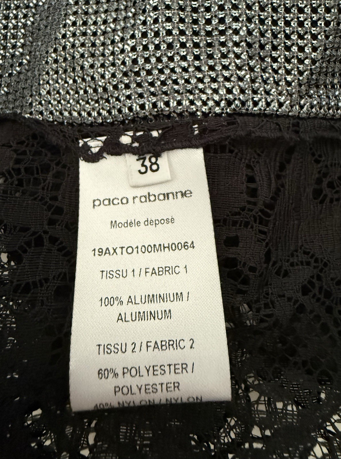 Paco Rabanne Floral-print Chainmail & Corded Black Lace Top Blouse Sz 38 FR/6 US