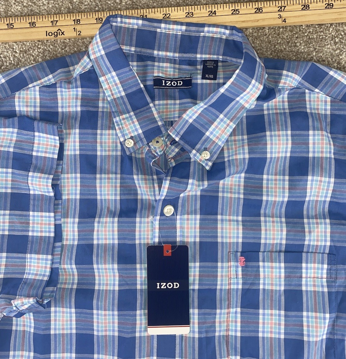 IZOD Bright Cobalt Essen Woven Premium Plaid Shirt Mens XL Preppy Cotton/Poly