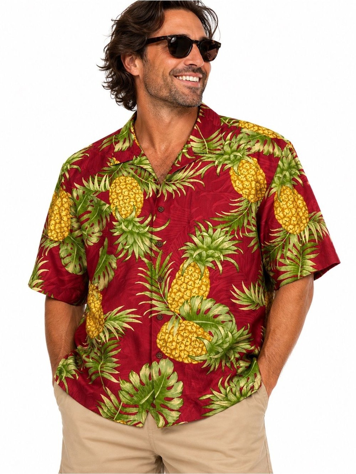 Pusser’s West Indies Wear 100% Silk Hawaiian Shirt Pineapple Print XL