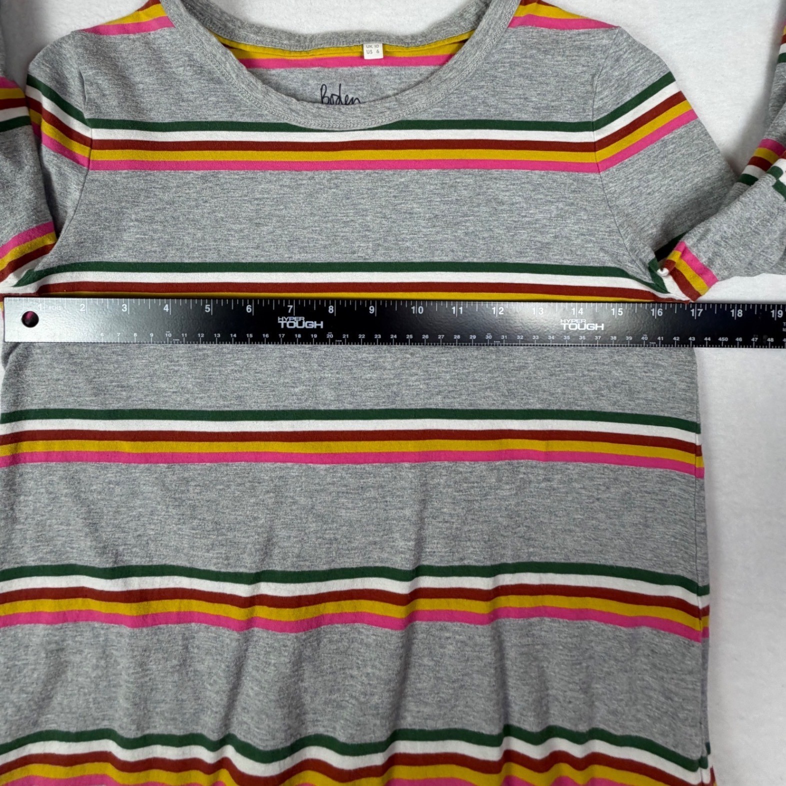 Boden Long Sleeve T-Shirt Womens Size 6 Gray Excellent Striped Cotton