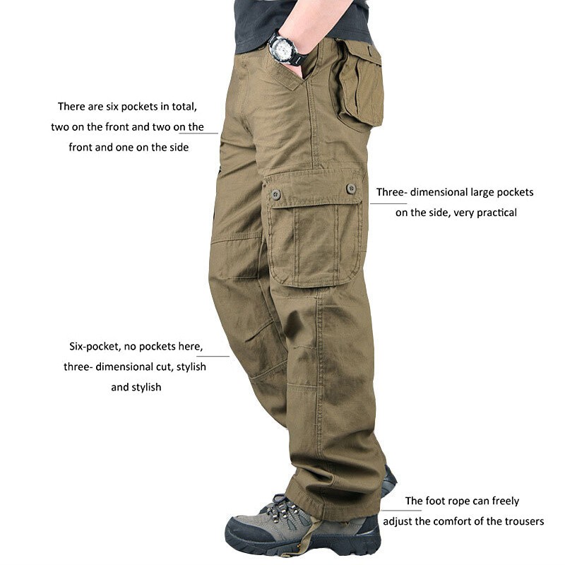 8 Pockets US Men’s Cargo Pants Cotton Work Trousers Tactical Combat Outdoor Pant