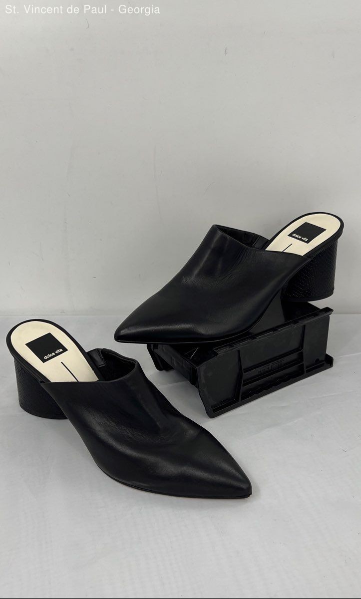 Dolce Vita Black Solid Leather Mule Block Heel Women’s Size 9.5