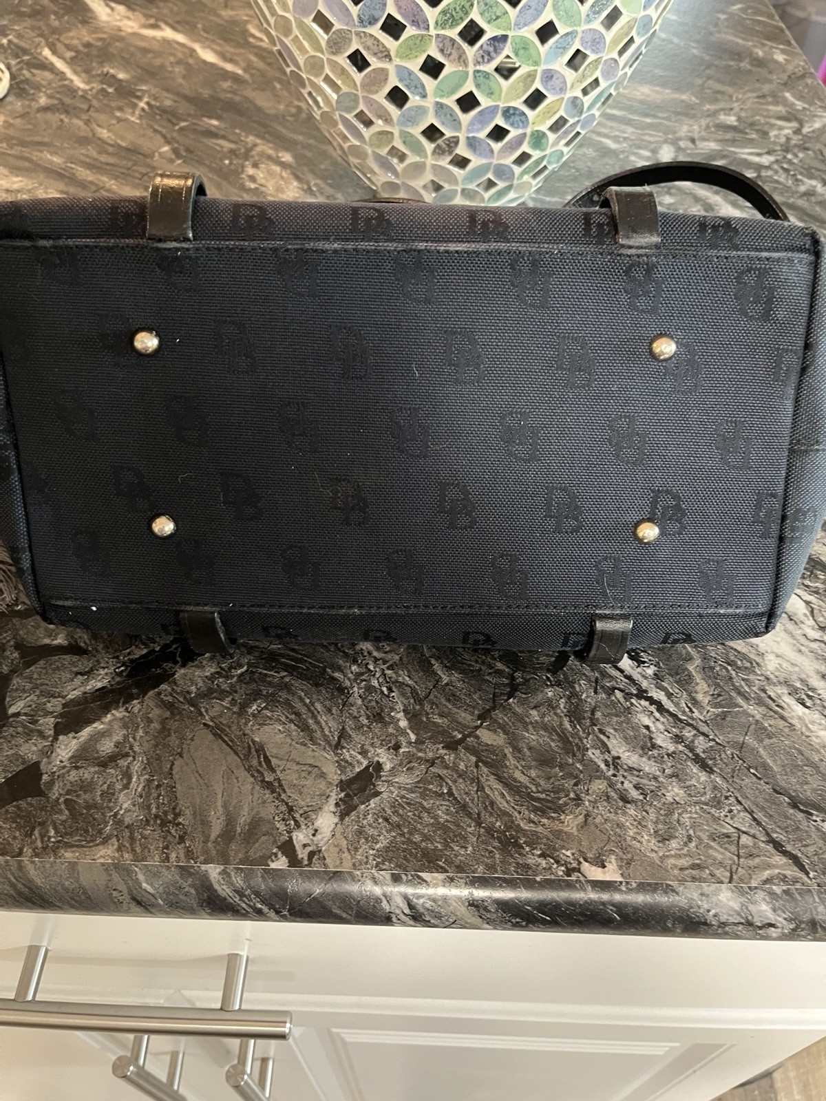 Authentic Dooney & Bourke Black Signature DB Canvas Leather Tote Shoulder Bag